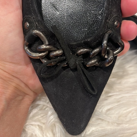 Prada size 37 Black Suede Flats with Chain & Bow Detail - NEW - Never Worn - Picture 15 of 15